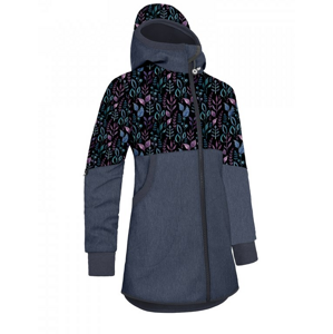 UNUO Dívčí softshellový kabát s fleecem STREET, žíhaná tmavě modrá, lístečky Velikost: 134 - 140