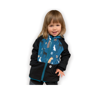 Vyrobeniny Dětská softshell bunda s fleecem - modrá se zvířátky Velikost: 98 - 104