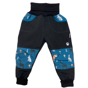 Vyrobeniny Dětské softshellové kalhoty s fleecem - modré se zvířátky Velikost: 122 - 128