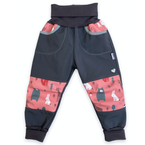 Vyrobeniny Dětské softshellové kalhoty s fleecem - růžové se zvířátky Velikost: 110 - 116