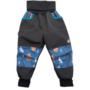 Vyrobeniny Dětské softshellové kalhoty bez zateplení - modré se zvířátky Velikost: 98 - 104