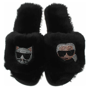 Dámské domácí pantofle Karl Lagerfeld KL49113 WF0 Black Synth Fur