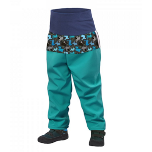 UNUO Batolecí softshellové kalhoty s fleecem, Sv.Smaragdová, Pejsci Velikost: 92 - 98 SLIM