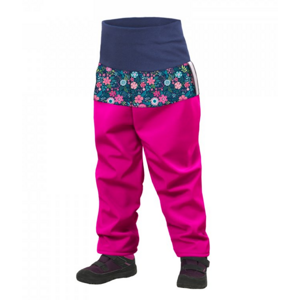 UNUO Batolecí softshellové kalhoty s fleecem, Fuchsiová, Květinky Velikost: 86 - 92